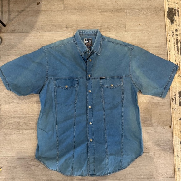 Vtg Harley Davidson Biker Blues Men’s Snap Button Up Denim Short Sleeve Size XL - Picture 1 of 7